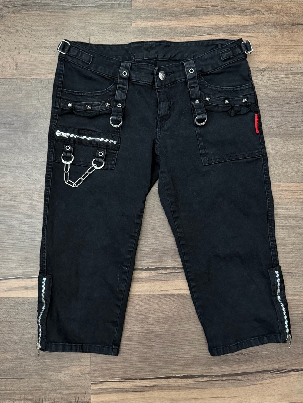 Vintage Y2K Tripp NYC Chain Zip Capri Pants - Black - Size 5